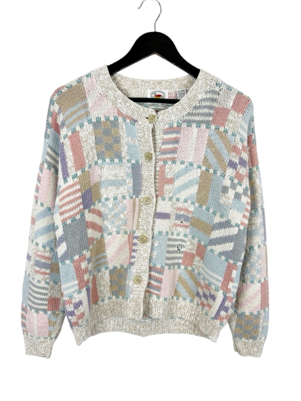 Marsh Landing VTG Patchwork Knit Button-Front Cardigan Size Small